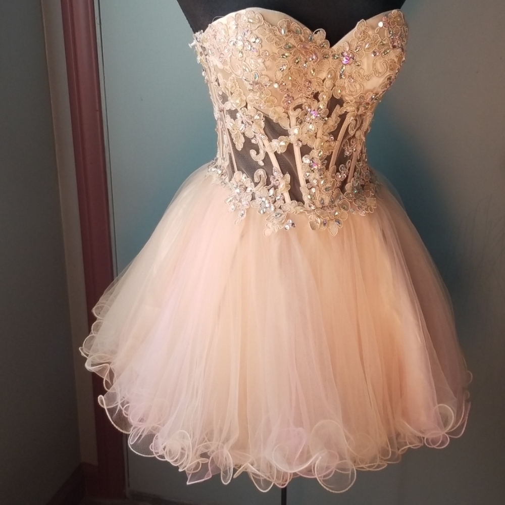 Poly USA corset dress prom evening party pink sz S